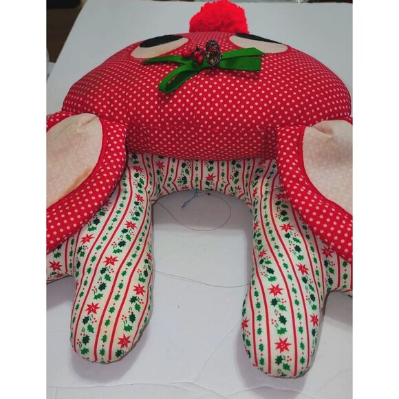 Large Handmade Red & White Polka Dot Reindeer Pillow Christmas Decor Mid Century - Picture 8 of 15